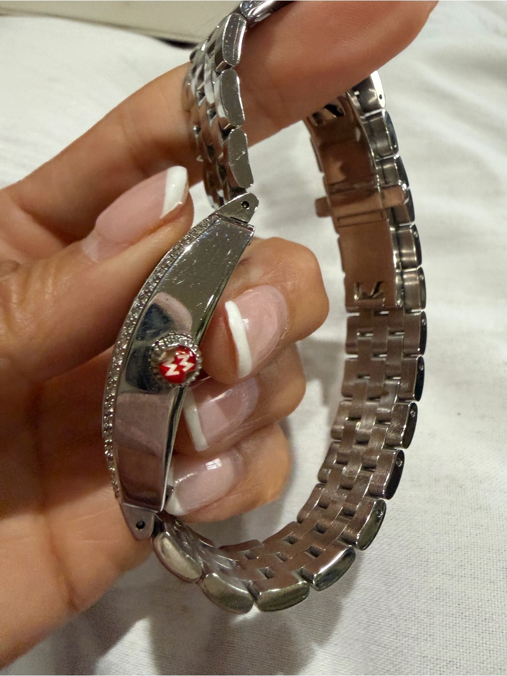 Michele Diamond-Set Stainless Steel Tonneau Watch — Black Dial - Picture 8 of 13